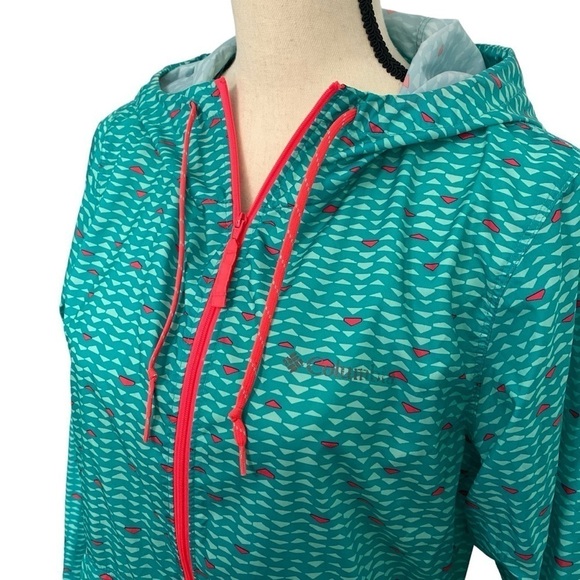 Columbia Women’s Windbreaker Rain Jacket Teal and Hot Pink Aztec Print Sz Small - Picture 2 of 12